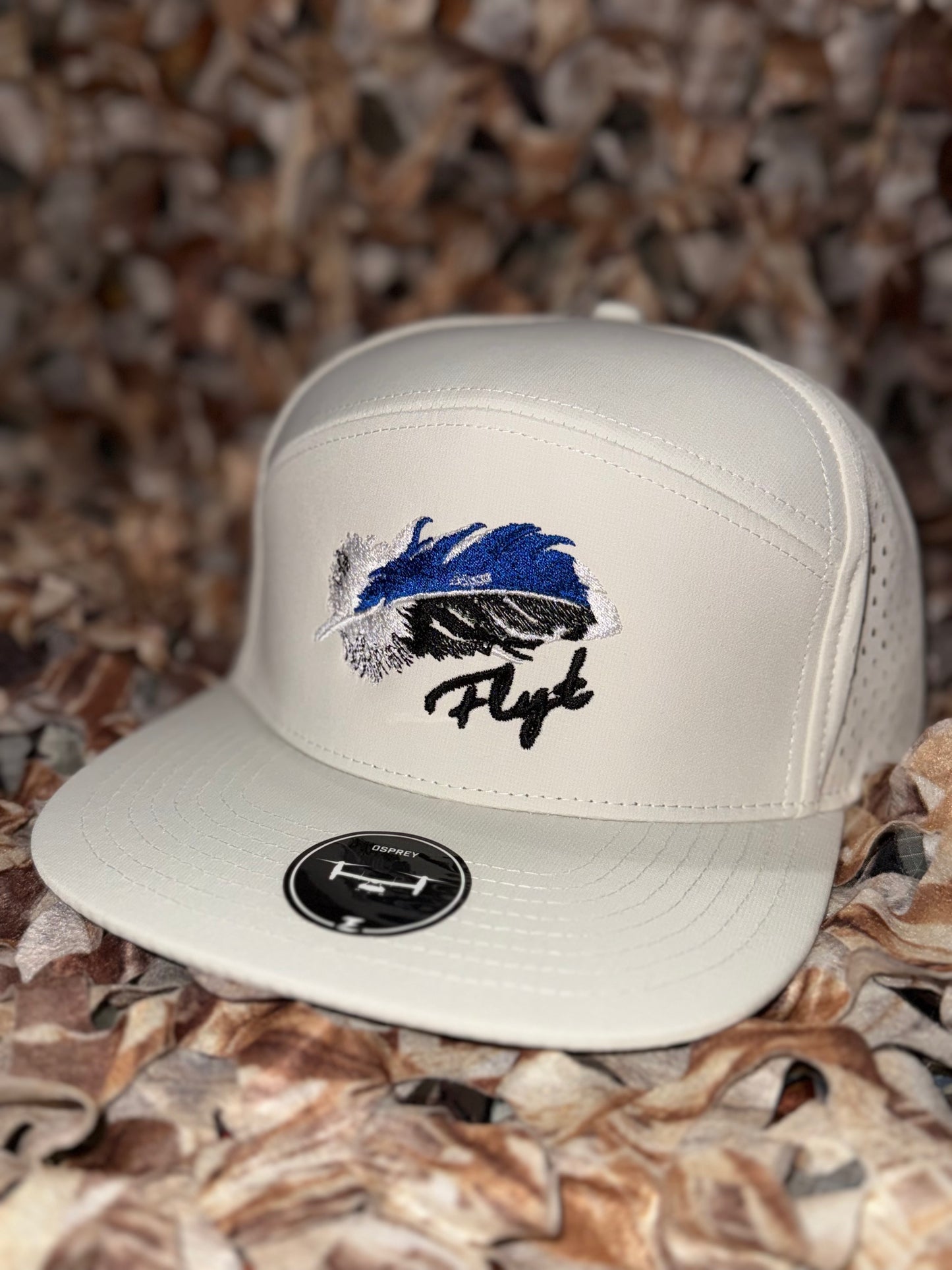 Water resistant Mallard feather white cap