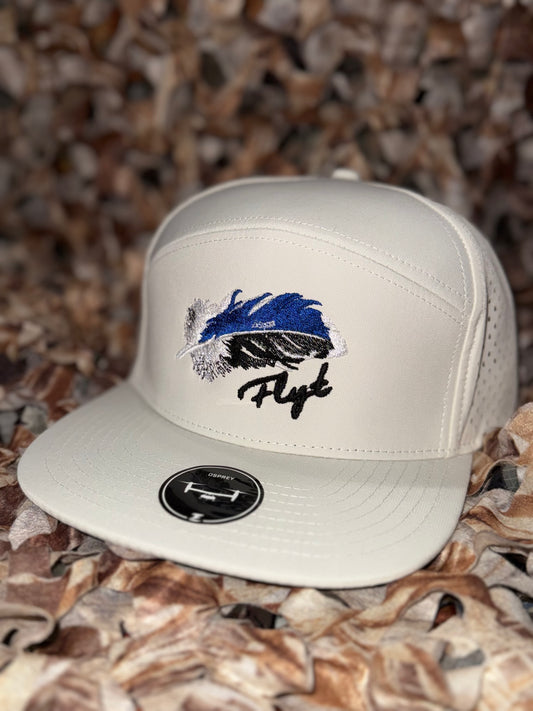 Water resistant Mallard feather white cap